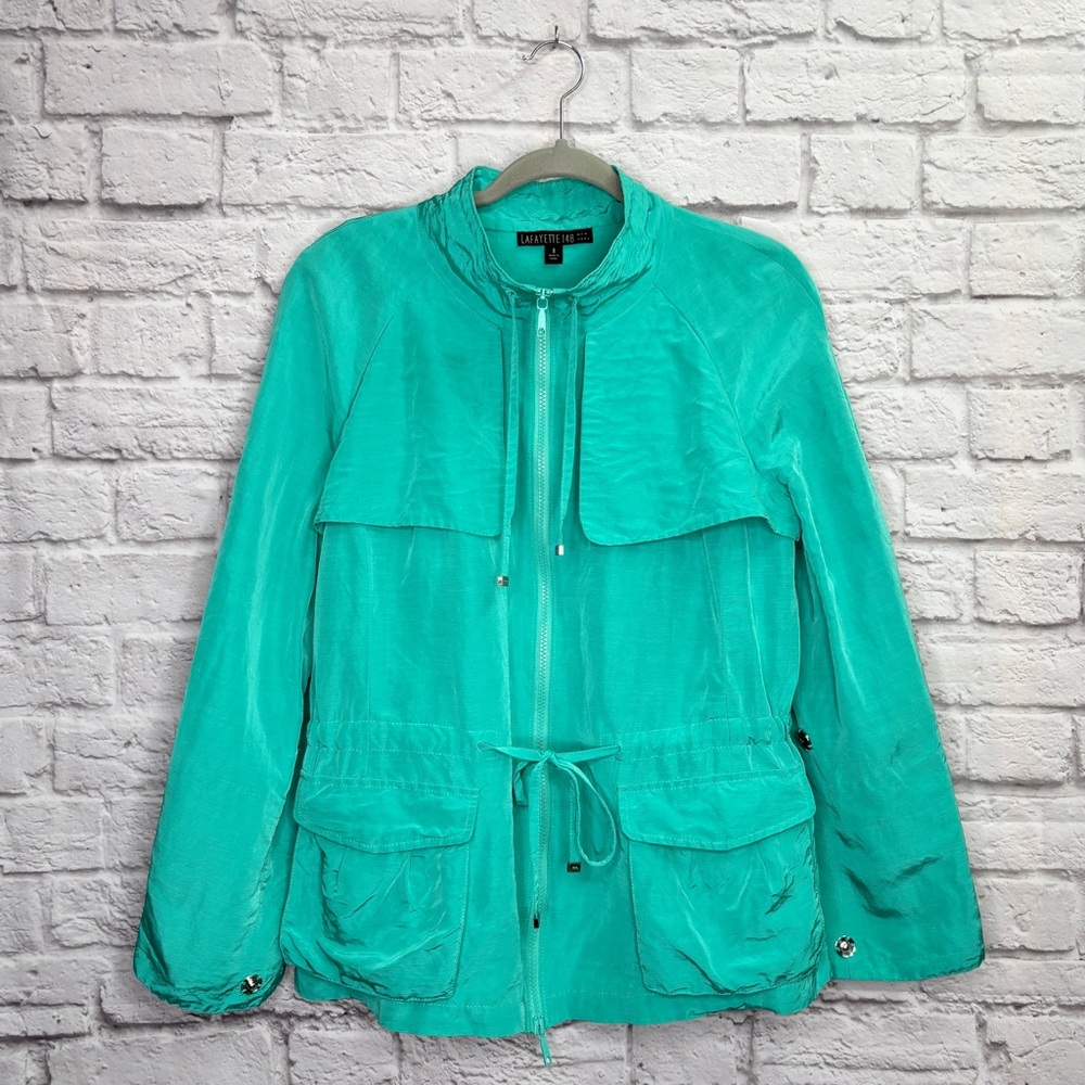 Lafayette 148 NY Womens Linen Jacket Size 8 Full Zip Drawstring Mint Green